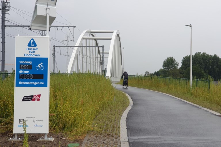 Nu ook fietstelzuil op nieuwe spoorbrug in Kuringen